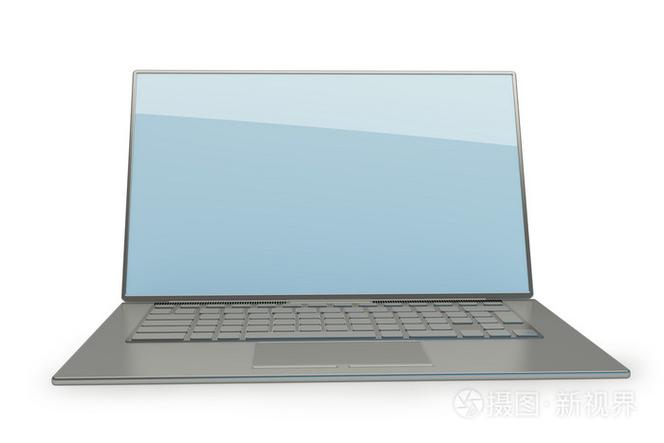 3d渲染的蓝色屏幕的笔记本电脑